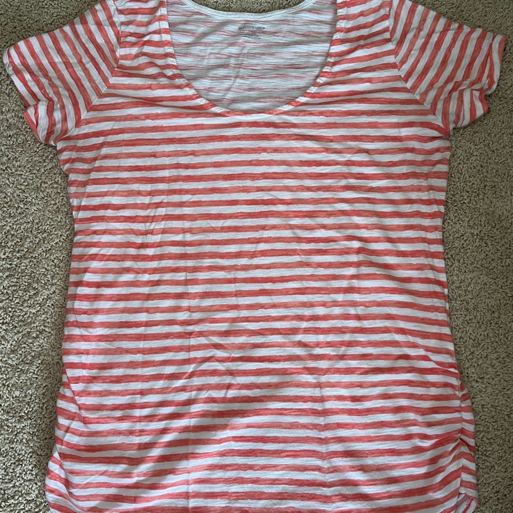 Motherhood Maternity Coral and White Striped Tee